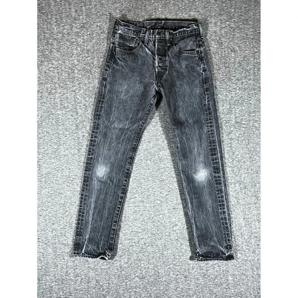 Levi 501 CT Custom Tapered Jeans Men 29x28 Washed Black Marbled Denim Button Fly